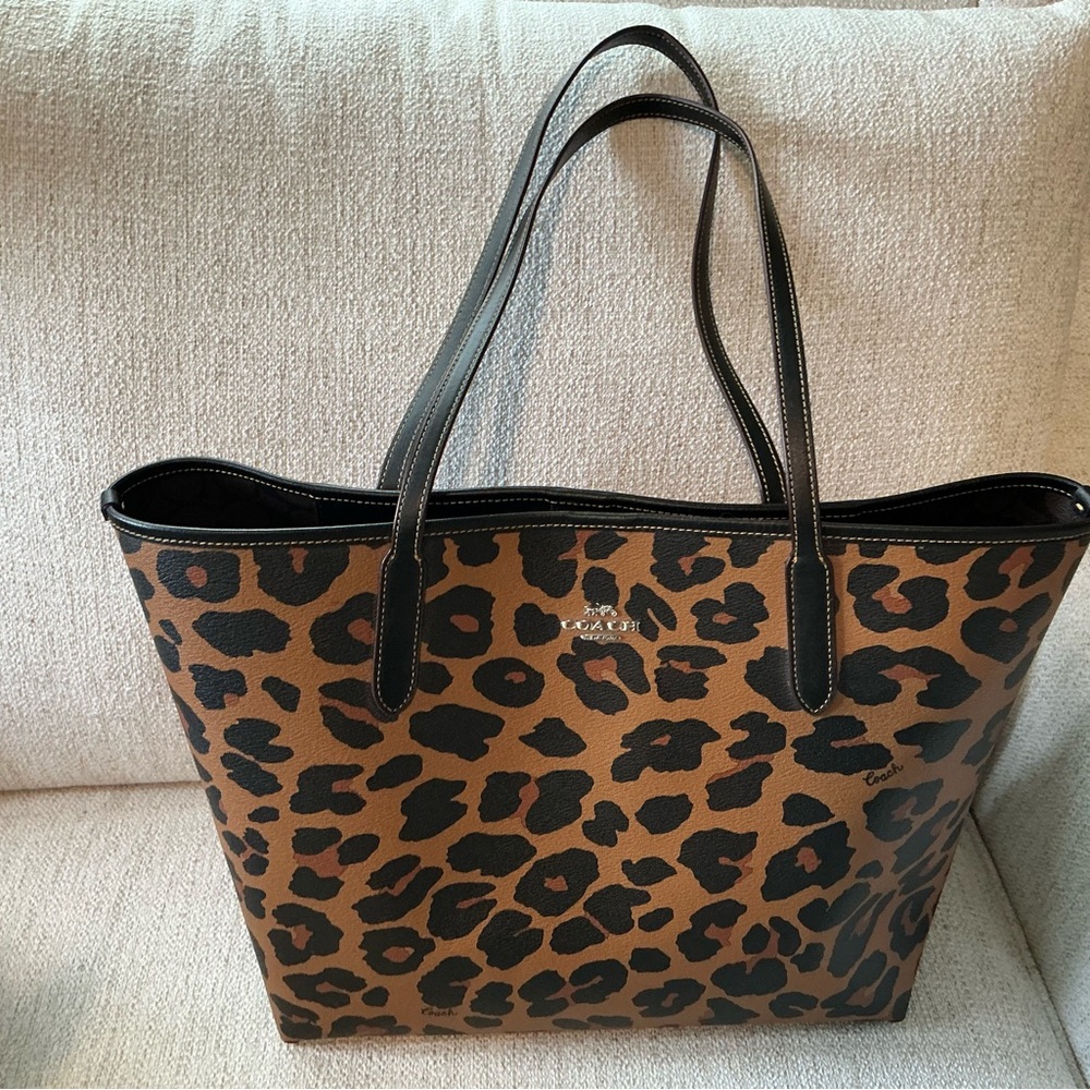 Coach Leopard-Print Tote in Brown and Black